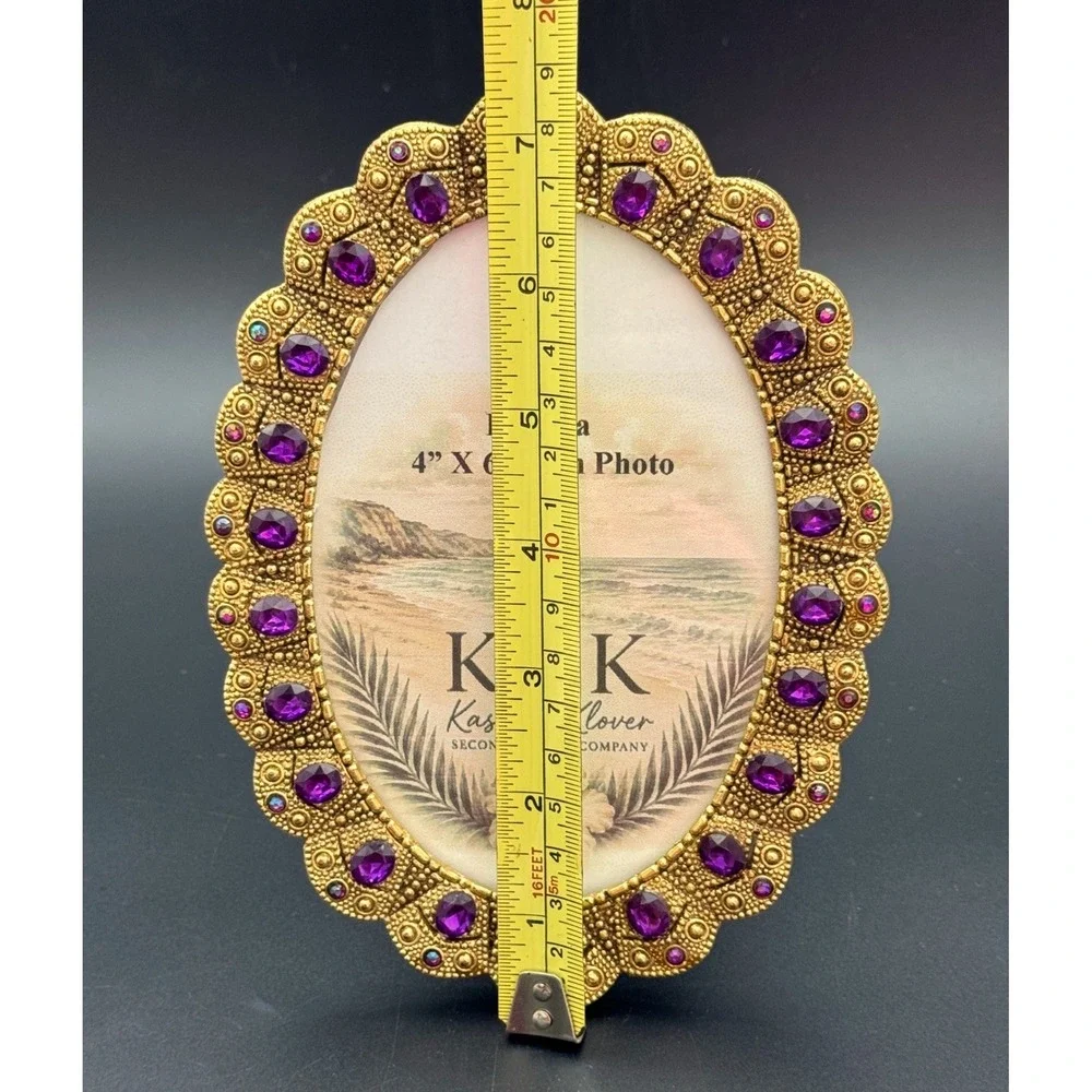 Oval Picture Frame Gold Purple Rhinestone Coastal Glam 4